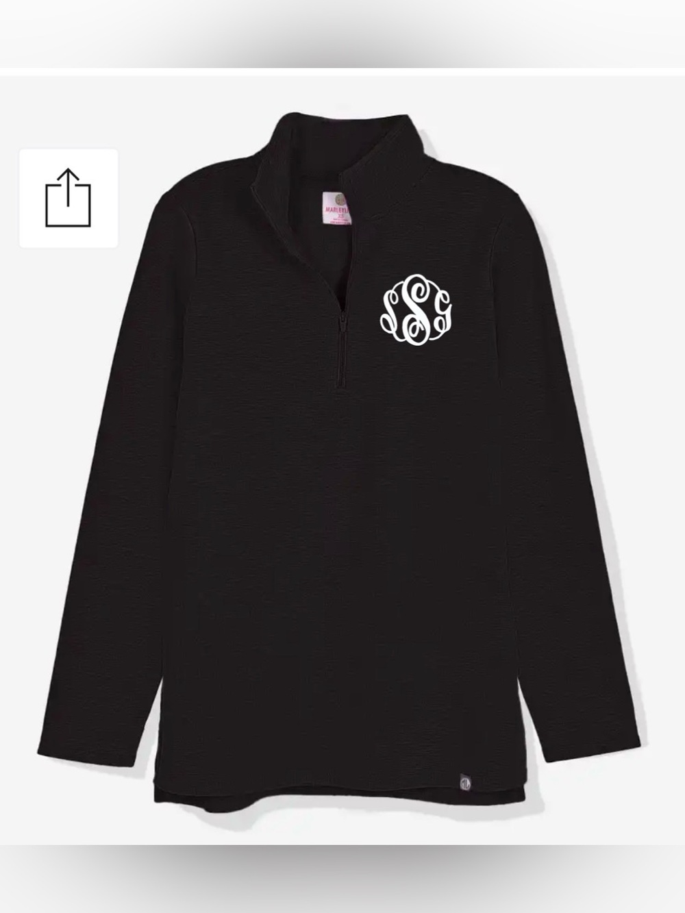 Marleylilly Black Quarter-Zip Pullover with White Monogram